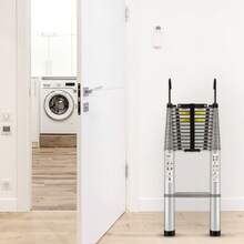 Escalera telescópica  , escalera extensible plegable de aluminio de 4,5 m con múltiples botones y retracción, capacidad de 181 kg con patas antideslizantes, escalera compacta multiusos portátil para el hogar, caravana, loft, lista para ANSI - 4,5 metros - Ver 9