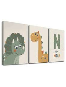 3pcs Dinosaur Wall Decor, Cartoon Decorative Artwork, Cute Canvas Artwork Paintings, Modern Paintings, Wall Art, Posters, Room Aesthetic, Home Decoration, Ideal Gift, For Living Room, Bedroom, Bathroom, Optional Frame - 3Pcs/Set - View 12