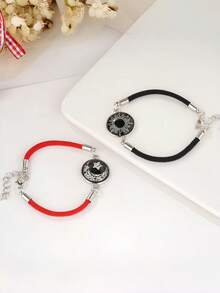 2pcs Glow-In-The-Dark Couple Bracelets, Handmade Braided Sun & Moon Design Bracelets, Lovers' Time Gemstone Braided Bracelet, Suitable As Birthday, Holiday, Valentine's Day Gift For Girlfriend, Boyfriend, Friends - Multicolor - View 4