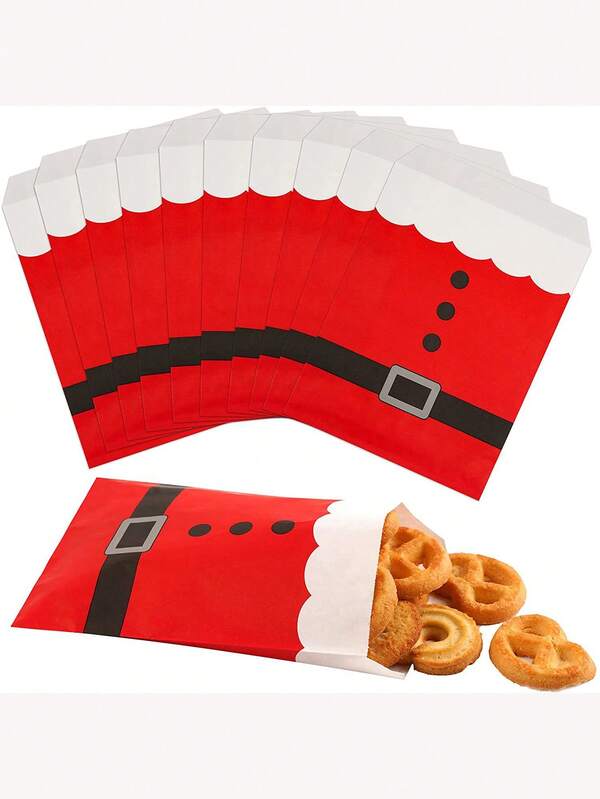 25pcs Christmas Gift Bags, Kraft Paper Candy Bags, Christmas Party Favor Bags, Holiday Decorations, Christmas Party Supplies, Theme Party Decor, Christmas Decor, Christmas Candy Bags