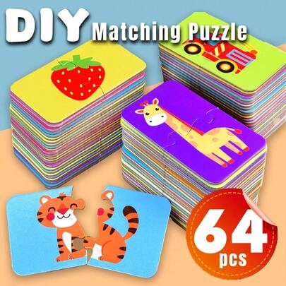 16 piezas Rompecabezas con tema animal - Rompecabezas de emparejamiento coloridos, adecuados para niños y preescolares, juguete educativo portátil, promueve el desarrollo cognitivo, regalo para niños, rompecabezas para niños, diseño divertido, duradero
