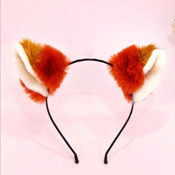 قطعة واحدة شريط رأس من الفرو الصناعي على شكل أذن ثعلب للنساء، إكسسوار شعر لحفلات العطلات والتنكر