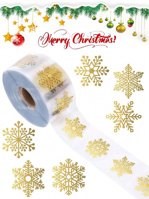 New Christmas Stickers, Cross-Border New Round Transparent Gold Foil Gift Packaging Decoration Stickers, Christmas Decoration