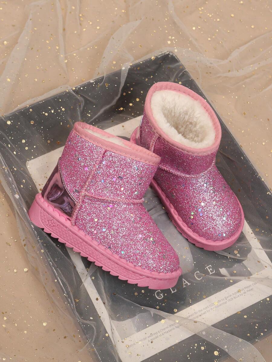 Winter Boots Christmas Girls' Shoes Girls' Boots 1 Pair Of Children's Winter Non-Slip Warm Snow Boots, Colorful Glitter Material, Lined With Thickened Fleece