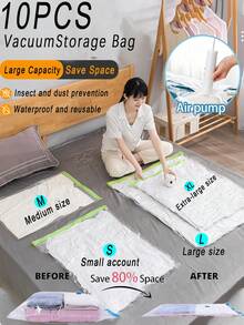 10PCS Transparent Vacuum Seal Bags With Pump, Portable Vacuum Storage Bags For Travel, Travel Vacuum Compression Bags, Large-Capacity Vacuum Zipper Bags, Foldable Packing Cubes, Clothing Storage Organizer, Save 80% Of Storage Space, Waterproof, Insect-Proof, Bacteria-Proof, And Dust-Proof. Made Of Transparent PVC. Perfect For Clothing, Bedding, Winter Clothing Storage, Back-To-School, Business Trips, And Travel.