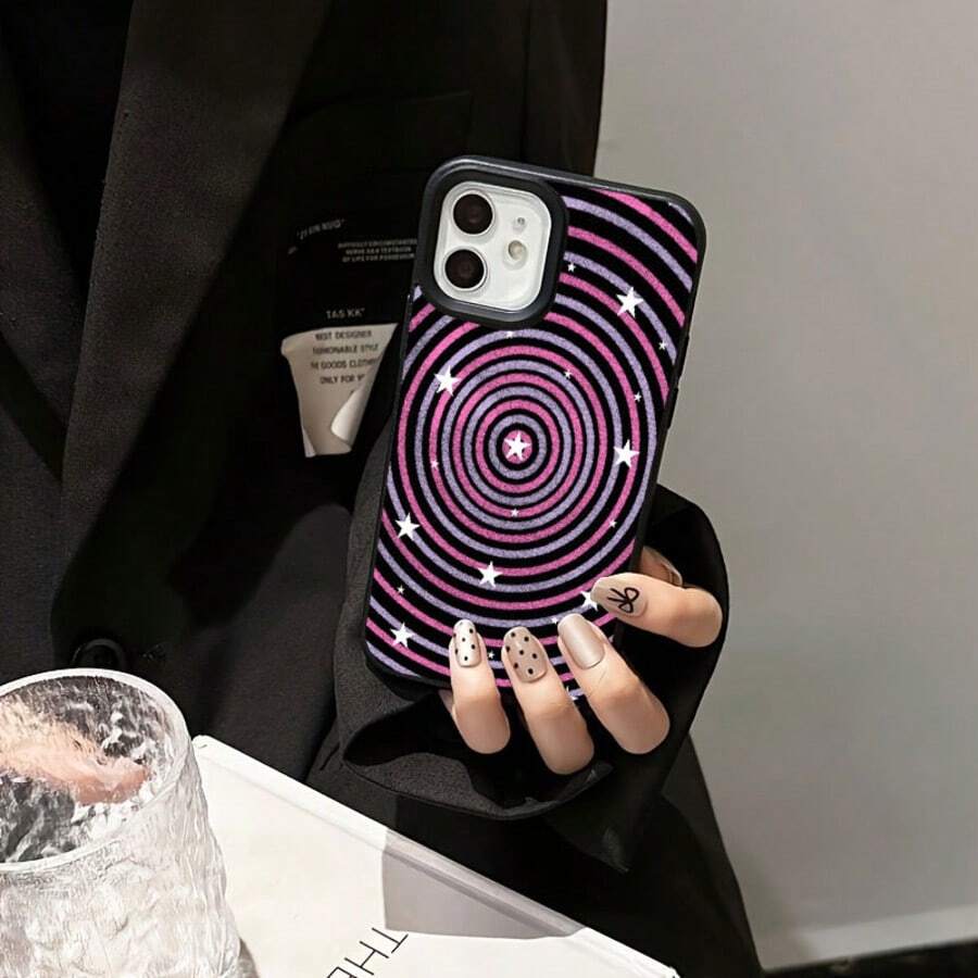 1 件复古未来派紫色螺旋星图案 TPU 手机壳适用于 17 Pro Max/16/15/14/13/12/11、A15/A55/A73/A32/S22/A05S、Redmi Note 13 Pro/Note 9s/Note 8 - 黑色 - 查看 1