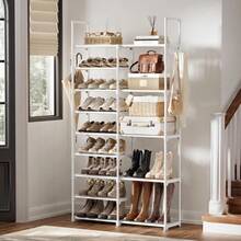 9 Tiers White Shoe Rack Organizer For Closet Shoe Storage 30-35 Pairs Metal Shoe Rack For Garage For Entryway Stackable Shoe Shelf Durable Pipes With Plastic Connectors,21220230