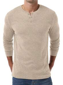 Men's Henley Long Sleeve Casual Classic Button Pullover Tee - Styles - 淺褐色的 - 查看 2