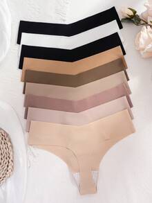 10pcs Women's Seamless Thong Panties, Sexy, Breathable, Stretchy, Comfortable, Multi-Color - Multicolor - View 3