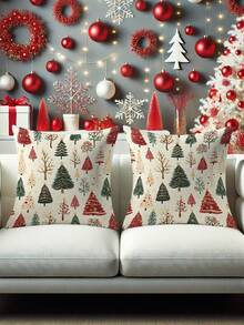 4pcs/2pcs Christmas Pillow Covers - Christmas Tree Pattern Cushion Covers, 18x18 Inches | With Zipper Closure | Polyester Material | For Living Room, Room Decoration, Sofa And Bedroom (Filling Not Included) Great For Christmas Decorations, Christmas Party, Christmas Home Decor Christmas Decorations Home