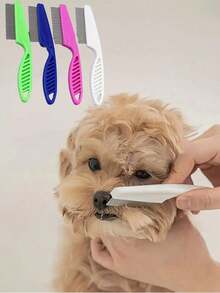 Pet Comb For Dogs - Flea Hair And Tear-Stain Remover Comb, A Two-In-One Dog And Cat Plastic Serrated Flea Comb, Effectively Trims And Gently Removes Dander And Fleas. Steel Needle Comb For Pet Supplies.