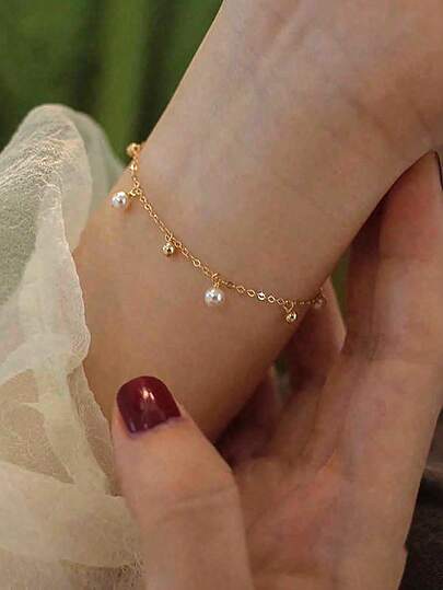 BALMORA 1入S925純銀滿星設計仿珍珠手鍊，法式浪漫風格，適合作為女孩生日禮物或婚禮新娘珠寶