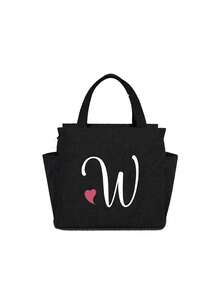 Insulating Lunch Bag, Letter Print Women Cooler Handbags Student Thermal Lunch Bags, For Work Canvas Food Tote Bag, High-Capacity Thermal Bag, For Women Insulated Refrigerated Lunch Box Bag, Picnic Bag, Fridge Bag Name Initials Letter Pattern Cooler Lunch Box ,Ice Pack Food Storage Bag For Traveling Portable Waterproof Bag Insulated Lunch Bag Lunchbox