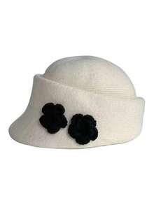 1 szt. damski beret z 3D kwiatowym wzorem, dzianinowa czapka gazeciarza, stylowa i uniwersalna, elegancka do noszenia na co dzień, do kawiarni, parku rozrywki, na spotkanie