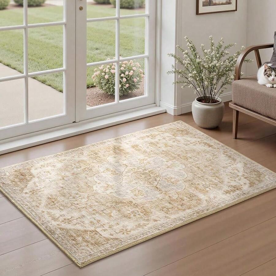 2x3 Entryway Rug, Non Slip Front Door Mat Small Washable Rugs, Soft Low Pile Small Area Rug  Doormat, Stain Resistant Rug For Entrance, Kitchen (Brown, 2'x3') - 米色 - 查看 1