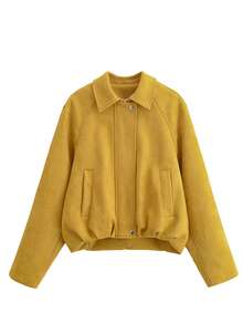 Chaqueta bomber casual de manga raglán con cuello, de unicolor, con bolsillo y cremallera, y forro polar, para otoño/invierno