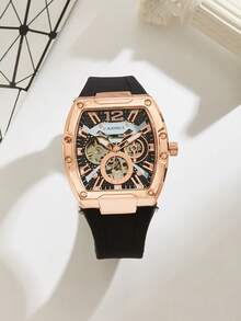 CASIRUI 1 件自动机械男士腕表，硅胶表带，镂空表盘，经典时尚，礼物