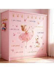 1 Sheet Cute Ballet Girl Wall Stickers - Duck Butterfly And Inspirational Quotes I AM STRONG KIND AMAZING SPECIAL BRAVE, Removable Nursery Decals For Kids Room Pink Theme Room Decor Easy Apply,Halloween Christmas Gift,Peel And Stick Wall Art - Multicolor - View 5
