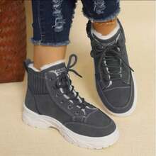 Women's Autumn/Winter Fleece-Lined Snow Boots, Thick-Soled Height-Increasing Casual Ankle Boots, Outdoor Non-Slip Versatile Work Boots, Autumn/Winter Style - 灰色 - 查看 2
