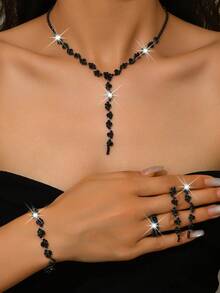 1set Fashionable Jewelry Set Including Necklace, Earrings, Bracelet, Stretch Ring For Women's Daily Wear