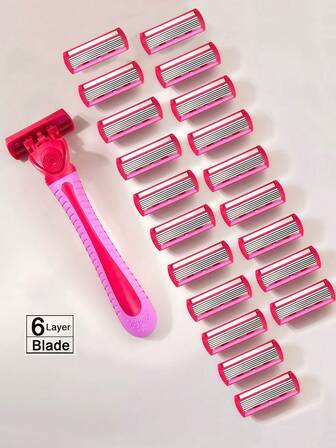 1 Handle + 24 Blades+Shaver Storage Box,Men's And Women's Manual Safety Razor 6-Layer Stainless Steel Hair Removal Razor Blade Replaceable Razor Head Shaving Tool, For Men Hair Removal, Face Hair Removal, Hair Trimmer, Hair Trimmer, Barber Supplies, Haircut,Non-Slip Handle, For Personal Care And Gift