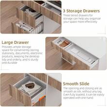 48 Inch Home Office Desk With Drawers, Computer Desk With Drawers And Storage Cabinet, Writing Desk With Hidden Handle For Living Room, Wooden Desk For Bedroom, White/ Black/ Grey - 白色 - 查看 6