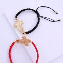 Braccialetto intrecciato casual alla moda con croce/figura di Gesù in oro, gioiello religioso di stile per uomo, adatto per uso quotidiano