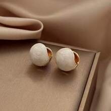 1 Pair Elegant French Retro Chic Enamel Ball Design Hoop Earrings, Lightweight Luxury Minimalist Style, Versatile For Daily, Commute, Date