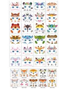 Zestaw 8/16 tymczasowych naklejek na twarz z motywem zwierząt, odpowiedni dla dzieci i dorosłych, naklejki do transferu wody z motywem motyla, pandy, jelenia, żyrafy, wróżki, kwiatów, festiwalowe naklejki dekoracyjne do makijażu