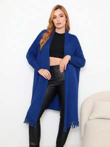 Women's Knitted Cardigan With Fringes - Long Sleeve Casual Chic Style Versatile Coat And Sweater Autumn | Winter - Gỗ đỏ - Xem 4