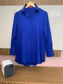 Women's Swallowtail Shirt Hem Long Sleeves Smoking Plain Viscose 373800 - 寶藍色 - 查看 2