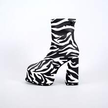 Women's Platform Ankle Boots - Chunky High Heel Side Zipper Booties For Party & Casual Wear - ZEBRA - View 1