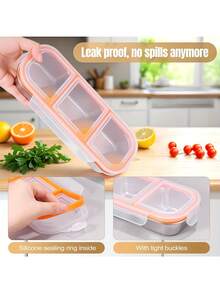 3/2 Compartment Reusable Stainless Steel Snack Box With Lid, Suitable For Picnic, Lunch Box, School And Travel - Great For Adults And Outdoor Dining - Multicolor - View 2
