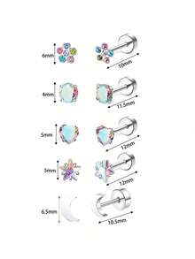 10pcs Hypoallergenic Flat Stud Earrings, Unisex, Gold Plated Stainless Steel, Mini Screw Cartilage Studs - Silver Ear Stud - View 16