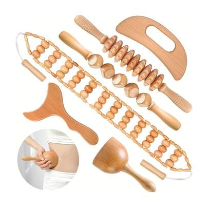 1 pieza/6 piezas/7 piezas Kit de masajeador de madera para terapia, drenaje linfático, masajeador profesional para celulitis corporal, esculpir el Body, contornear, aliviar los músculos, anti-celulitis