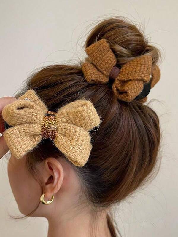 1 Peça Clipe de Cabelo com Laço de Lã Vintage para Meninas - Um Acessório Pequeno e Chique Único para um Penteado de Coque, Presilha de Cabelo de Inverno Elegante