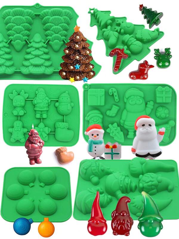 1 pieza Molde de silicona en forma de árbol de Navidad 3D, Papá Noel, reno, muñeco de nieve para pudín de gelatina, molde de horneado texturizado apto para chocolate, caramelo, postre, galleta, decoración de pasteles, jabón de Navidad DIY, yeso, velas, artesanías de resina