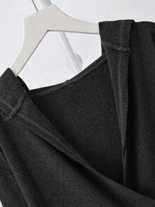 时尚长袖连帽 V 领拉链修身上衣 - 黑色 - 查看 8