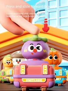 1 pieza (estilo aleatorio) Juguete de coche exprimible con forma de fruta, adorable juguete de fruta de colores de dibujos animados para reconocimiento, juguete de frutas y verduras lúdico para desarrollo cognitivo e interacción entre padres e hijos, coche a fricción con forma de dinosaurio - Multicolor - Ver 9