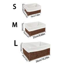 3件套/1件手工编织藤条桌面收纳篮，可收纳化妆品、钥匙、零食，适用于客厅、卧室、书房和办公室桌面，家居装饰收纳篮，情人节礼物