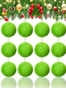 12 Stücke limegrüne flauschige Weihnachtskugel Dekorationen, grüne Weihnachtsbaum Hängedekoration, weiche Kunstfell Plüsch Kugel Dekorationen für Zuhause, Party Zubehör, Kaminsims, Wanddekoration, Weihnachtskranz für Innenraum, Kamin, Zuhause, Büro Dekoration, Weihnachtsschmuck, Weihnachtshänger
