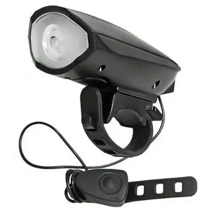 Kit Lanterna Farol Led Bike C/ Buzina Recarregável Bicicleta - Preto - Visão 1