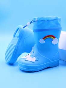Nuevas botas de lluvia rosas con diseño de unicornio lindo y de dibujos animados para niñas, ligeras, cómodas, suaves y antideslizantes, adecuadas para días lluviosos y actividades escolares