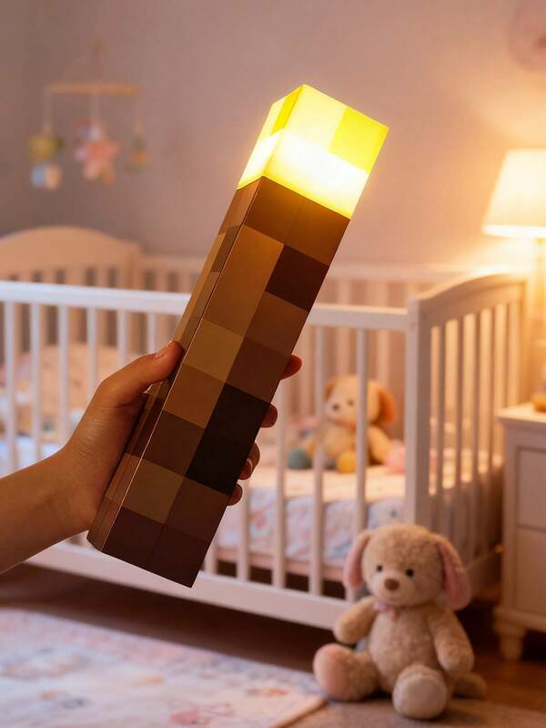 Minecraft 1 pezzo Decorazione da camera con torce e luci da parete, illuminazione per avventure all'aperto, Minecraft a quattro colori/monocromatica ricaricabile USB, torcia da 11 pollici a quattro colori/gialla con cavo di ricarica, luce notturna, luce d'atmosfera decorativa, torcia, luce d'ambiente a LED per camera da letto, sala giochi, corridoio, decorazione per la casa, regali e collezioni di giochi elettronici, decorazione per feste, piccoli regali di Natale