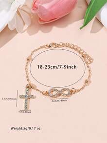 1pc Elegant Rhinestone Cross & Infinity Symbol Pendant Bracelet Chain For Women