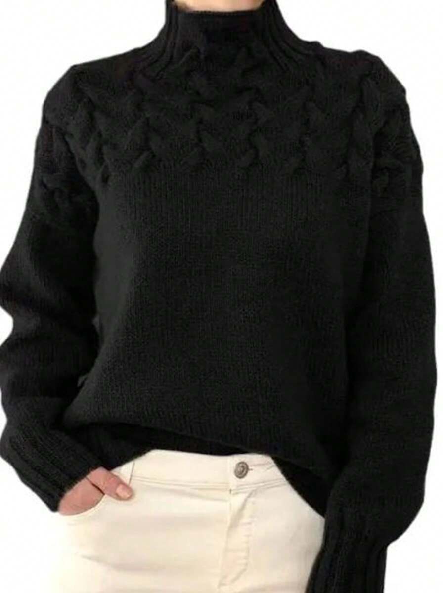 Plain    Casual    Rib-Knit  Cable-Knit    Home  Daily - 黑色 - 查看 1