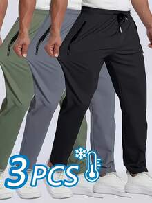 3-Pack Men's Sports Pants - Solid Color, Smooth Polyamide Fabric, 120g/²| Summer Outdoor & Home Leisure, Active Lifestyle, Modern Sportswear,, Lightweight Fabric, Moisturewicking Fabric, Athletic Trousers, Versatile Bottoms, Fitness Enthusiasts, Gym Goers