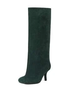 Knee High Boot Square Toe Kitten Heel Stiletto Heeled Boots For Woman Suede Wide Calf Long Boots Heeled Slouchy Formal Shoes Winter Tall Boots For Women - màu xanh đậm - Xem 6