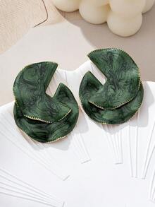 一对时尚百搭几何金属耳钉 - 綠色 - 查看 4