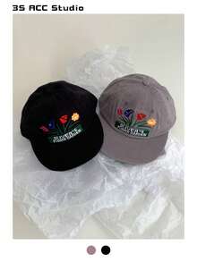 Embroidered Letter English Pattern Flat Brim Wide Brim Baseball Cap, Spring/Summer Outing, Face-Slimming, Hip-Hop, Sun-Shading Cap, Men, Skater Hippie Chicks Style - Multicolor - View 9